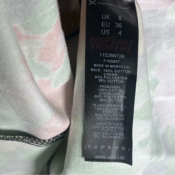 Top Shop‎ Off The Shoulder Bold Floral Ruffle Bardot Mini Dress 4 Feminine Fairy - Picture 5 of 9